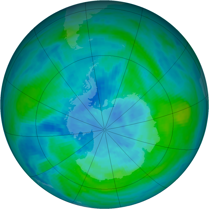 Antarctic ozone map for 24 March 1989